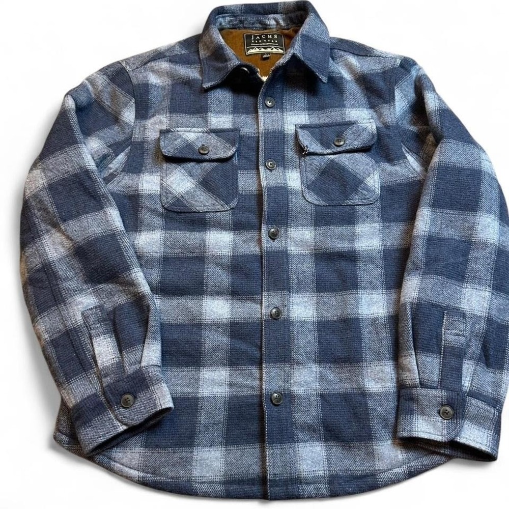 Jachs New York blue plaid Sherpa lined‎ shacket with pockets size large